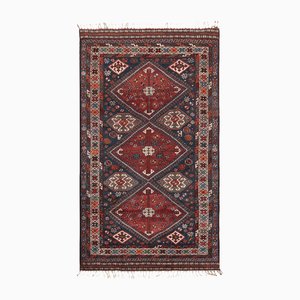 Vintage Gabbeh Teppich in Blau und Rot mit geometrischen Medaillons