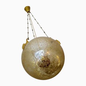 Lampe à Suspension en Verre Givré et Laiton de Doria Leuchten, 1970s