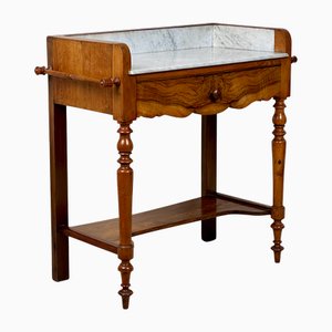 Antique French Side Walnut and Marble Washstand, 1890s
