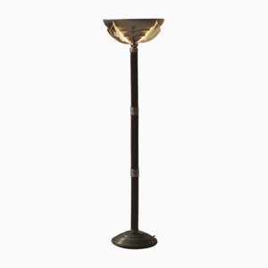 Lampadaire Art Déco en Chêne avec Métal et Verre, 1930