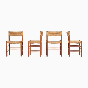 French Dordogne Chairs in Ash and Woven Straw by Sentou, 1950s, Set of 4