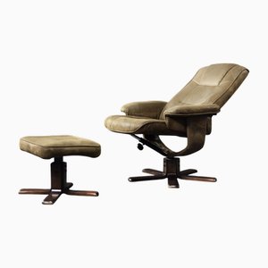 Set of Mid-Century Modern Danish Brown Swivel Chair & Ottoman, 1960s