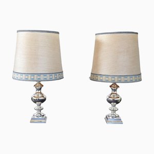 Silver-Plated Metal Bedside Lamps, 1970s, Set of 2