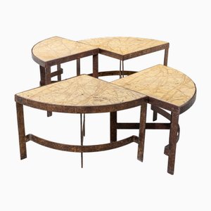 Brutalist Table in Hammered Iron and Marble, Spain, 1960s, Set of 4