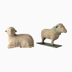 Stucco Sheep Figures, Early 20th Century, Set of 2