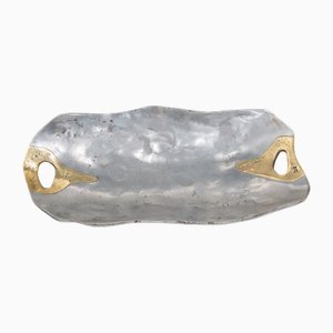 Large Brutalist Tray in Aluminum and Brass from David Marshall, 1980s