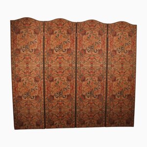19th Century Painted Fabric Four-Panel Screen