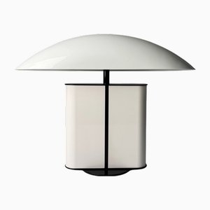 Lampada da tavolo Space Age in metallo bianco e vetro, anni '70