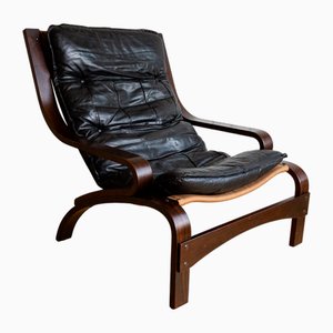 Mid-Century Scandinavian Black Leather Cantilever Armchair by Ingmar Relling for Westnofa, 1970s