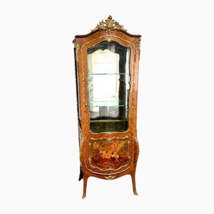 Mueble francés antiguo de madera de rey y vitrina dorada, 1900