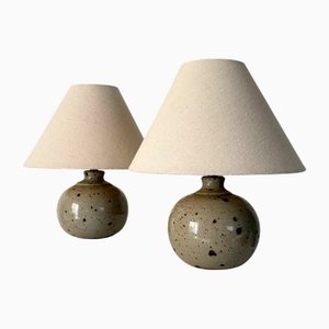 French Stoneware Sphere Table Lamps, 1950, Set of 2