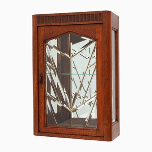 Mueble francés Art Déco de roble con vidrio emplomado biselado, años 20