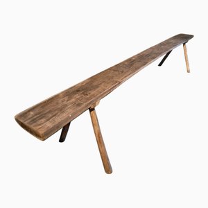 Antique Primitive Oak Bench, France, 1900s