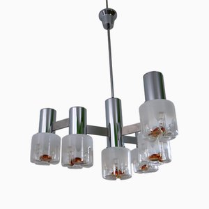 Lampadario vintage a tre braccia in vetro soffiato e metallo di Mazzega, Italia, anni '70