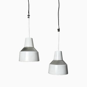 Holophane Glass Pendant Lamps, 1950s, Set of 2