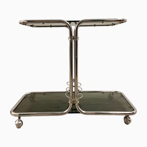 Carrello bar vintage in acciaio tubolare, anni '60