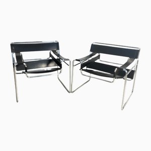 Wassily Stühle aus Stahl Chrom & Leder von M. Breuer für Gavina, 1970er, 2er Set
