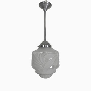 Lampada a sospensione Art Déco con paralume in vetro smerigliato, anni '30