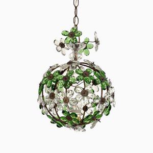 Lampada a sospensione in cristallo verde smeraldo, Francia, anni '50