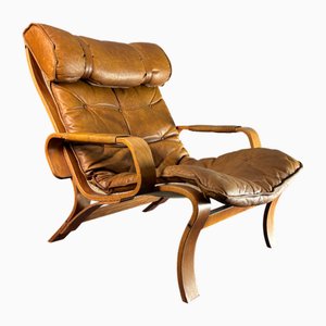 Swedish Brazilia Lounge Chair in Leather and Bentwood by Jan Bengstsson for Scapa Industri Ab, 1970s