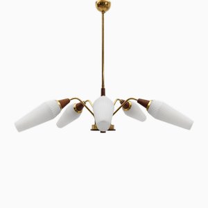 Sputnik Pendant Lamp in Teak and Glass, 1950s