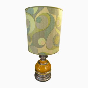 Ceramic and Steel Lamp with Patterned Lampshade, 1970s