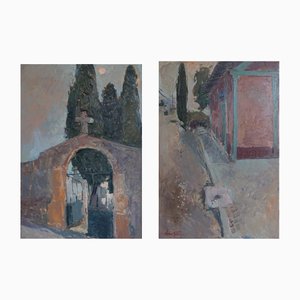 Gloria Muñoz, Study of Church Exterior, 1970s, Oil on Canvas