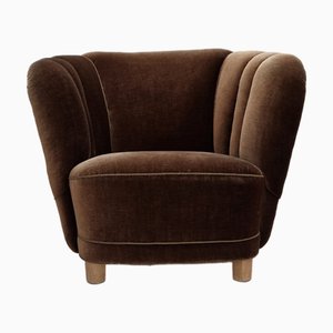 Vintage Danish Curved Chair in Brown Furniture Velour, 1960s