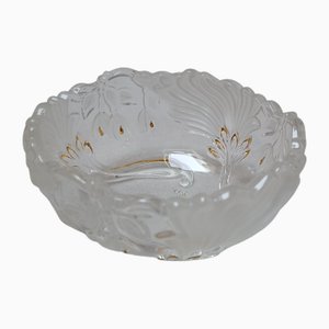 Art Deco Crystal Bowl in Frosted Glass and Gilding, 1970s