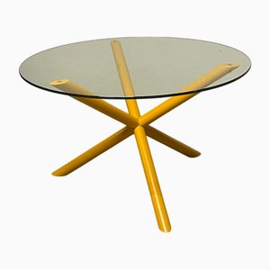 Round Table with Iron Legs and Glass Top, 1970s