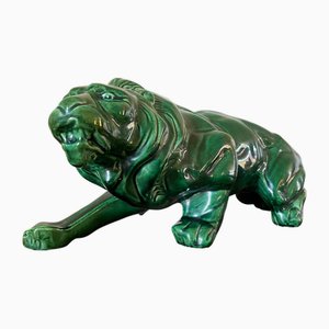 Leone Art Déco in ceramica verde, anni '30