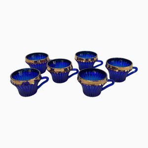 Vintage Art Deco Cobalt Blue Glasses with Handles, 1970s, Set of 6