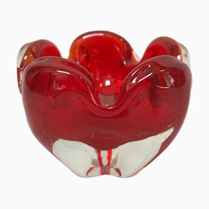 Vintage Ruby ​​Glass Ashtray, 1970s
