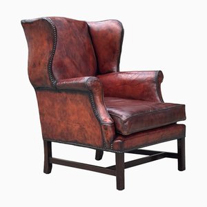 George III Ohrensessel aus burgunderrotem Leder, 1790er