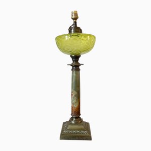 Antique Electrified Oil Lamp in Uranium Glass and Onyx, 1900s