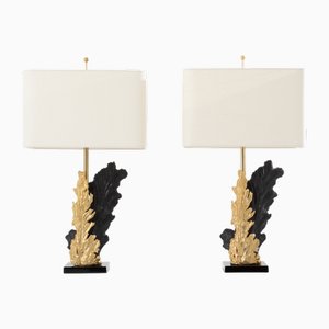 Lampade da tavolo vintage in resina e bronzo di Philippe Cheverny, anni '70, set di 2