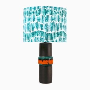 Black Ceramic Art Table Lamp with Fabric Shade, 1970s