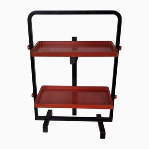 Folding Silent Butler Serving Table with Black Frame and Orange Shelves by Andre Groult, 1924