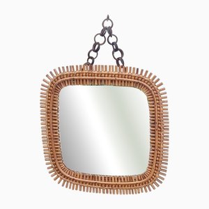 Quadratischer Italienischer Wandspiegel aus Rattan & Bambus von Olaf Von Bohr, 1960er