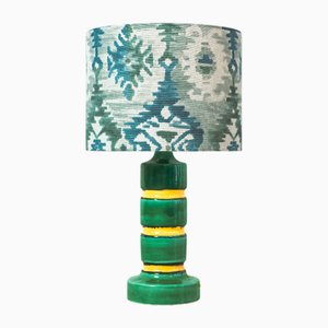 Green Ceramic Table Lamp with Fabric Shade, 1970s