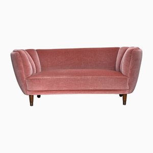 Danish 2-Seater Curved Sofa in Salmon Velour, 1960s