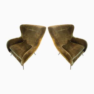 Armchairs in Brushed Bronze Velvet, 1960s, Set of 2