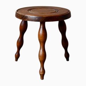 Rustical Farmhouse Tripod Stool in Wood, 1960s