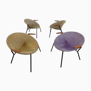 Danish Sueded Balloon Chairs by Hans Olsen for Lea Furniture, 1950s, Set of 4