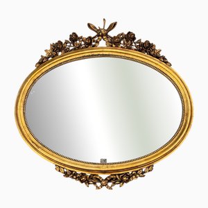Louis XVI Style Oval Wall Mirror with Gilt Frame and Floral Decoration, 1940