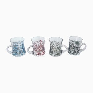 Verres Vintage à Motif Folk avec Poignées, 1970s, Set de 4