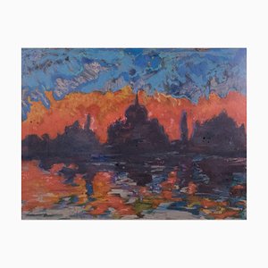 Venetian Sunset Silhouette, 1970s, Oil on Canvas