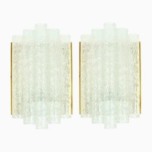 Mid-Century Modern Ice Glass Wall Lights from Doria Leuchten, Germany, 1960s, Set of 2