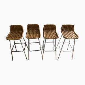 Rattan Bar Stools attributed to Rohé Noordwolde, 1960s, Set of 4