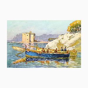 Louis Germain, Sainte-Marguerite, Lérins Islands, the Fort of the Man in the Iron Mask, 1920s, Watercolor
